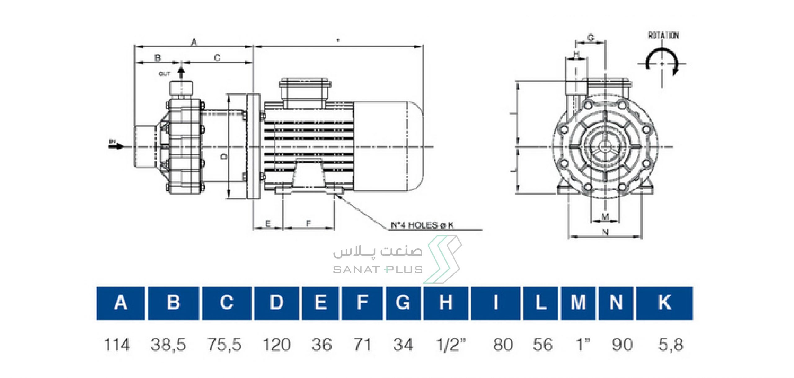 ابعاد و اندازه پمپ مگنتی فلویمک مدل CM004