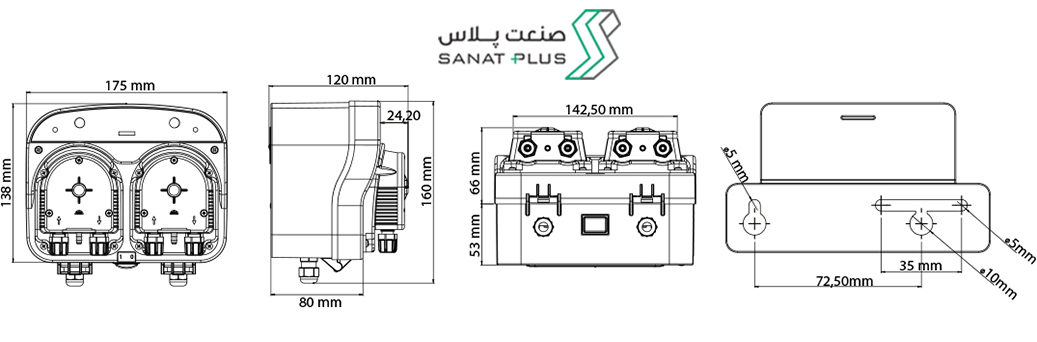 ابعاد و اندازه پمپ پریستالتیک آنتک ASPENDOSE PER150