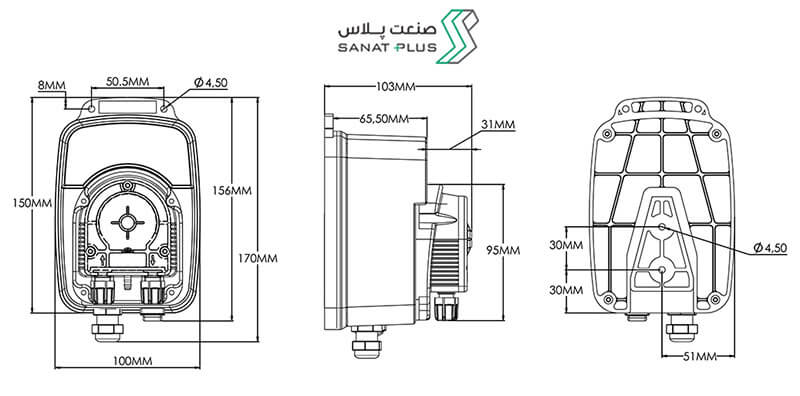 ابعاد و اندازه پمپ پریستالتیک آنتک ASPENDOSE A
